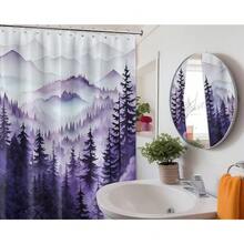 Mountain Shower Curtain Forest Nature Shower Curtains For Bathroom, Rustic Woodland Pine Tree Landscape Bathtub Curtain Men Bath Decor, Waterproof Fabric With Hooks (Purple,70''W X 78''L){"Color_name":"Purple","Size_name":"70\"Wx78\"L(Packof1)"} - 多色4 - 查看 3