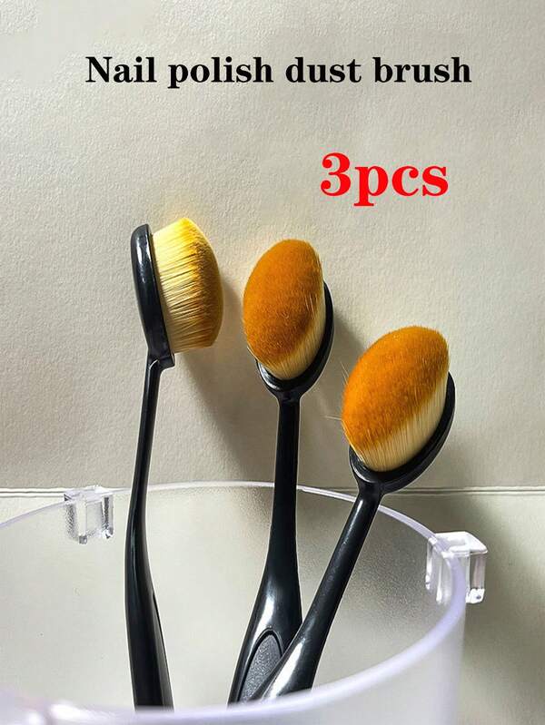 3pcs Non-Shedding Nylon Foundation Brushes - Large Oval Shape, Perfect For Applying Liquid & Cream Products, Black Handle With Brown Bristles, Flexible & Portable, Suitable For All Fair Skin Tones, Makeup Foundation Brush