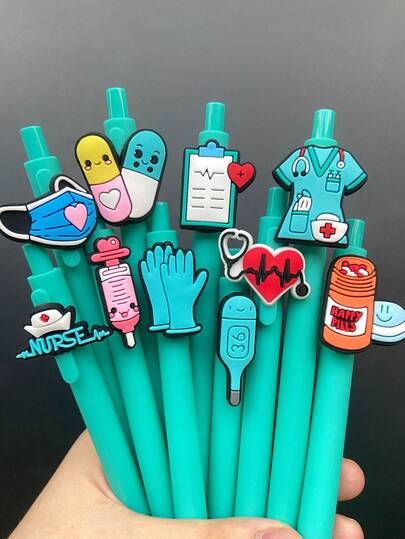 10pcs/Set Minimalist Solid Color Medical Pens, Doctor & Nurse Themed Ballpoint Pens, Suitable For Doctors, Nurses, Medical Assistants And Students As Gifts, Random Style