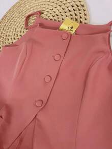 Sophisticated And Elegant Set | Suit-Style Blouse With High Slit At The Hem | Simple Cut Short-Skirt With Belt | Office And Party - 西瓜粉 - 查看 8