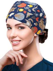 1pc Printed Drawstring Surgical Cap, Suitable For Doctors, Nurses, Medical Staff, Home Use,Summer,Beach,Hat,Holiday,Travel - Multicolor - View 9