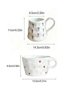 1 pièce Tasse en céramique asymétrique avec motif floral créatif dessiné à la main, tasse de thé d'après-midi, tasse à café, tasse de petit-déjeuner, tasse de dessert pour célébrité internet mignonne - tasse - Voir 9