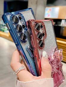 奢华电镀粉色手机壳，创意蝴蝶支架，闪亮水钻Y2K风格，防震，新款夏季硅胶软壳保护套，兼容 16/16E/15/14/13/12/11/X/XS/XR/8/7 Plus/Pro/Max/Mini，Galaxy S24/S25 Ultra，兼容小米、荣耀、Reno、MOTO等手机，男女通用，2025款 - 粉色 - 查看 6