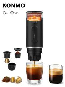 KONMO Máquina de espresso portátil KONMO, calentamiento inalámbrico para extracción en caliente y frío, uso dual de cápsulas de café en polvo