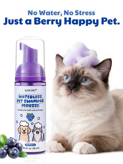 GJYC PET 5-in-1 Trockenshampoo Mousse für Hunde & Katzen | Blaubeer Duft | Von Tierärzten empfohlene Schaum-Mousse zum Reinigen und Entwirren des Fells ohne Spülen, für sofortige Frische zwischen den Bädern