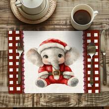 1/4/10 pièces Ensemble de nappe et set de sets de table avec motif éléphant et nourriture de Noël, nappe de table de fête, décoration de maison, cadeau, ensemble de nappe et sets de table convenant aux célébrations intérieures et extérieures, fournitures de fête saisonnière, décoration de table de cuisine et de salle à manger, décoration de table de fête, nappe de maison, nappe de restaurant