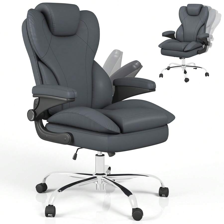 Heavy Duty Ergonomic Executive Chair With Padded Arms , Big And Tall Computer Chair With Adjustable Headrest, 360°Swivel Free,Easy To Assemble - Xám - Xem 1