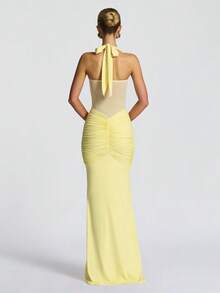 Women's New Mesh Splicing Temperament Fishtail Streamer Dress Skirt Repair Hip Dress Women - Yellow - View 1