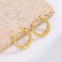 Orecchini a cerchio in acciaio inossidabile placcato oro 18K - Disegno ondulato, adatti per uso quotidiano e feste, stile vacanziero, minimalista