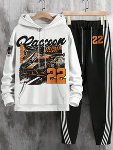 Men's Racing Print Hooded Sweatshirt And Pants Set