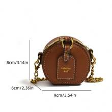 Borsa a Tracolla Rotonda Mini Marrone in PU da Donna con Tracolla a Catena Dorata e Chiusura a Cerniera - Portafoglio Rotondo alla Moda, Può Contenere Chiavi, Monete e Rossetto, Accessorio Quotidiano|Borse Chic per Donne|Borsa