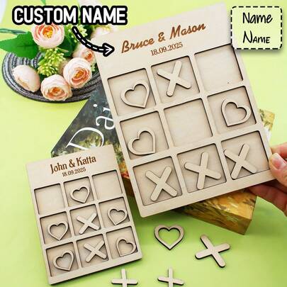 Quà lưu niệm trò chơi trên bàn cờ bằng gỗ khắc tên và ngày tháng theo yêu cầu, quà lưu niệm trò chơi trên bàn cờ cưới cá nhân hóa, đồ trang trí bàn ăn bằng gỗ theo yêu cầu, quà tặng khách, quà cưới, quà sinh nhật, đa chức năng, trang trí, thời trang, trang trí nhà cửa, thích hợp cho bố, mẹ, gia đình, bạn bè, chú rể, cô dâu, cặp đôi, tình yêu vĩnh cửu.