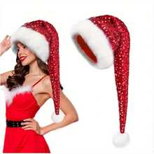 1pc New Double Layer Fluffy Sequin Christmas Hat, Christmas Holiday Atmosphere Prop Decoration