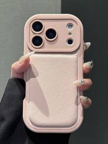 Luxury Artificial Leather Round Lens Protection Phone Case Compatible With IPhone 17ProMax 17Pro 17Air 17 16 15 14 13 12 Pro Max 11 The Soap Shockproof Soft Back Cases - Pink - View 2