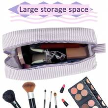 GFU Cosmetic Bags For Women, Seersucker Cosmetic Bag, Travel Toiletry Stripe Makeup Bag, Large Women Aesthetic Organizer Storage Pouch, Girls Handbags Purses,Purple{"Color_name":"Purple"} - 紫色的 - 查看 7