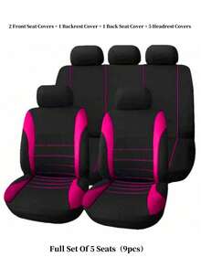 Universal Fit Car Seat Covers Full Set (2/4/9-PCS) - Airbag Compatible Cloth Fabric For Sedan, SUV, Van | Choose 1/2/5-Seater: Includes Headrest & Back Seat Covers - Style a - View 29