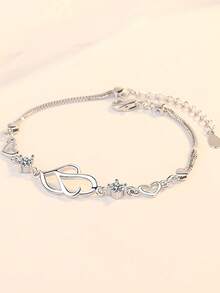 سوار جديد بتصميم قلبين مرصع بالراين ستون، سوار على شكل قلب يرمز للسعادة للنساء