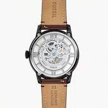 Fossil Townsman Automatik Herren Uhr, Cut Out transparente Scheibe, schwarzes Lederarmband und Nischendesign, einzigartig und modisch, zeigt Temperament/Männlichkeit, geeignet für den täglichen Lässig-Trag, ein Geschenk für Freund und Ehemann.ME3098