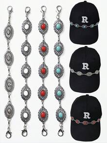 1pc Bohemian Hollow Oval Turquoise Hat Chain, Fashionable Versatile Decorative Chain, Suitable For Baseball Cap And Visor Hat Accessories