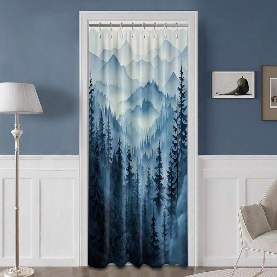 Blue Forest Small Shower Curtain Stand Up Stall Shower Curtains Rv Narrow Nature Rustic Woodland Pine Tree Bathroom Decor, Waterproof Cloth Fabric With Hooks 48''W X 72''L{"Color_name":"Blue","Size_name":"48\"Wx72\"L(Packof1)"} - 多色1 - 查看 1