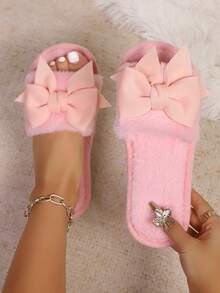粉色编织蝴蝶结装饰轻便休闲舒适防滑女式拖鞋 - 粉色 - 查看 5