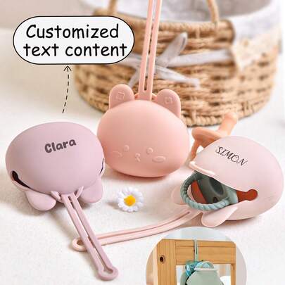 One Custom Silicone Baby Pacifier Storage Box, A Portable, Cute Bunny-Shaped Pacifier And Accessory Storage Box That Is Pollution-Proof, Loss-Proof, And Comes With A Hanging Rope.