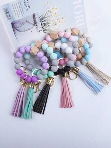 1pc Simple And Fashionable Marble Patterned Silicone Bead Tassel Keychain For Bag Or Key Anti-Loss Pendant, Perfect Gift For Friends And Moms Car Accessories Bag Charm School Cute Goth Y2k - Simplicity - View 2