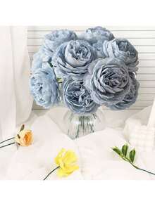 20/12/5/500 bông hoa mẫu đơn nhân tạo màu trắng, hoa mẫu đơn giả bằng lụa, thích hợp để trang trí tiệc cưới, trang trí bánh kem, trang trí bàn ăn phòng khách, trang trí tiệc mùa thu, trang trí trung tâm bàn ăn mùa thu hoạch, trang trí vòng hoa. - sương mù màu xanh - Xem 6