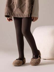 1/2件装幼儿/女童/儿童保暖内衬打底裤，纯色简约条纹时尚加厚保暖紧身裤，柔软舒适休闲运动打底裤，适合幼儿秋冬季日常穿着/节日礼物 - 彩色 - 查看 2