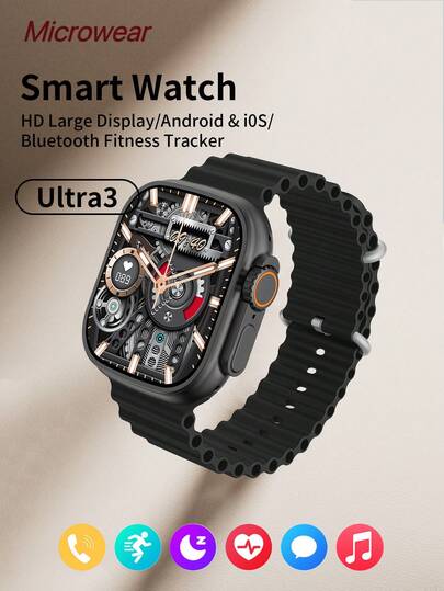 Microwear Unisex Smart Watch, 2.2" HD Display, Fitness Tracker With Bluetooth Call/SMS, 120+ Sports Modes, IP68 Waterproof, 24/7 Heart Rate & Sleep Monitoring, Compatible With IOS & Android