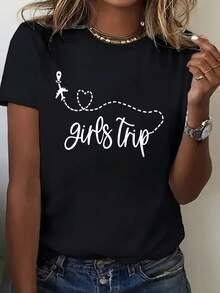 Girls Trip Travel Graphic Shirt For Women, Fun Vacation Outfit, Weekend Getaway Shirt, Sister Party Gift, Female Friendship Adventure Wear, 220g - 黑色 - 查看 1