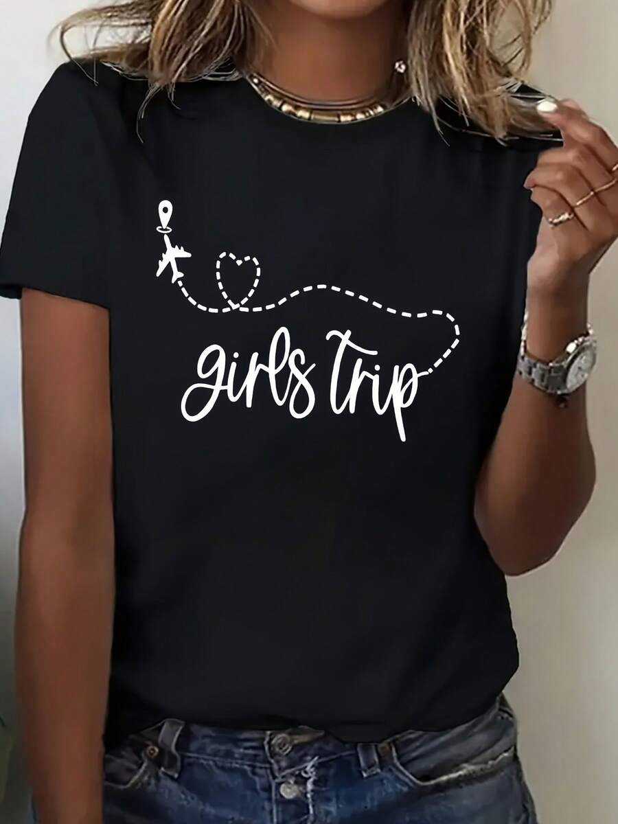 Girls Trip Travel Graphic Shirt For Women, Fun Vacation Outfit, Weekend Getaway Shirt, Sister Party Gift, Female Friendship Adventure Wear, 220g - 黑色 - 查看 1