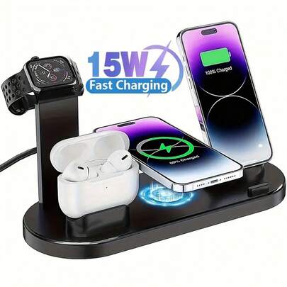 1pc 4-In-1 Wireless Charger Stand, 15W Fast Charging Multi-Function Charging Dock Compatible With IPhone/// Series