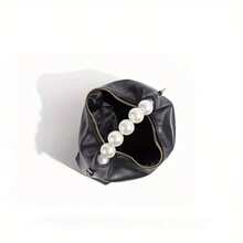 Mini Borsa a Tracolla con Tracolla a Catena Regolabile - Stile Casual con Decorazione di Perle Nere, Adatta per il Pendolarismo Quotidiano e Abbigliamento Casual Borsa a Spalla Compatta