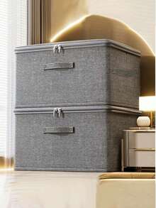 Storage Box With Zipper Lid Cloth Lid Storage Basket Box Foldable Washable Wardrobe Rack Clothes Organizer Container With Handle , Linen Zipper Storage Box With Lid - Simple Style, Hand Washable, Foldable Under Bed Clothes Storage Box, Bedroom Must-Have, Snack Storage Box, Toy Storage Box, Clothes Storage Box