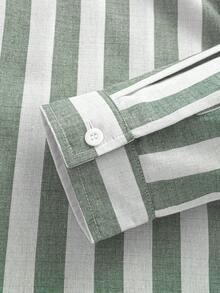Fashionable Striped Men's Shirt, Summer Casual Long Sleeve Button-Up Collared Shirt, Versatile For Dates, Beach, Vacation - Gray green - View 5