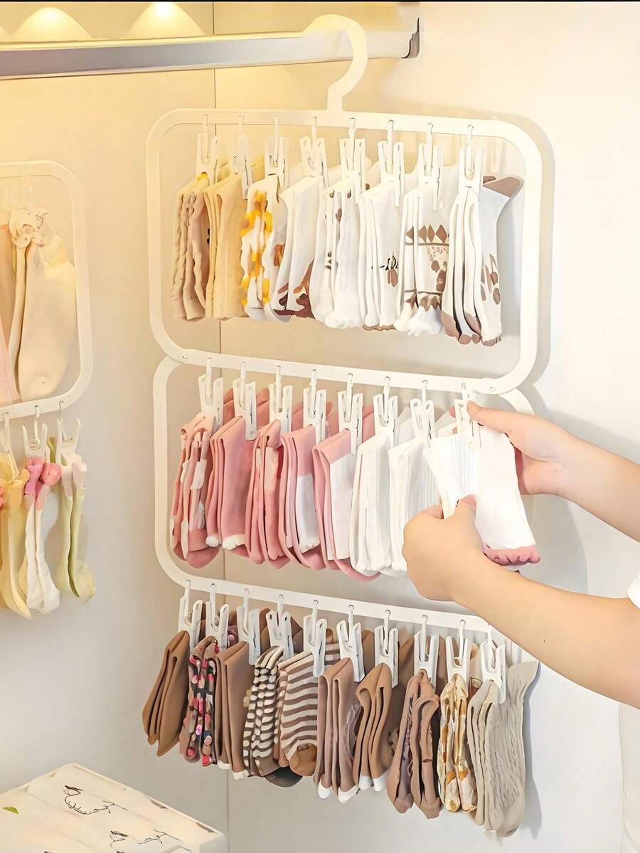 1 pieza Organizador de estantes de PP blanco de múltiples capas, puede colgar y almacenar sostenes, ropa interior y calcetines