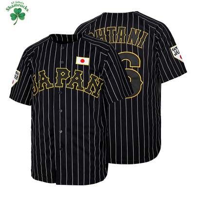 ST John's Shamrocks Men's #16 Ohtani Jersey Japan Samurai White Black Pinstriped Hip Hop Baseball Jersey Elastic Fabric -Casual Sports Shirt Button Embroidered Training Match Sports Shirt