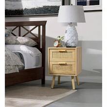 Bedside Tables Set Of 2, Side Table With 2 Hand Made Rattan Decorated Drawers, Night Stand Set 2, Wood Nigntstand, End Table With Storage Bedroom, Natural, 2 Pack - Natural - View 6