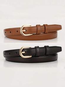 1/2/3pcs Semi-Oval Buckle Versatile Fashionable PU Leather Belt For Women - Multicolor - View 16