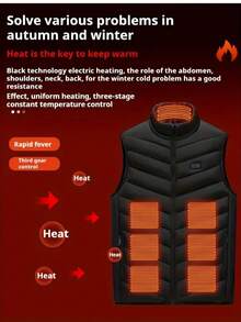 Unisex Intelligent Heated Vest, 27 Heating Zones, 3 Temperature Settings, Lightweight Sleeveless Jacket, Suitable For Running, Training, Hiking, Cycling And Daily Winter Wear (Battery Pack Not Included)