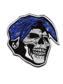 1PC Blue Bandana Skull Patch West Coast California Rapper Embroidered Iron On - Multicolor - View 1