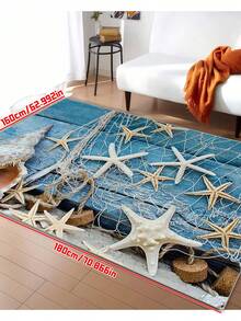 1pc Starfish Art Area Rug - Non-Slip Washable Polyester Fiber Floor Mat, Non-Slip Backing, Suitable For Living Room, Bedroom, Kitchen - Holiday Decor For Christmas, Thanksgiving, Easter, Mother's Day, Father's Day, Living Room Carpet, Christmas Decoration - Multicolor - View 2