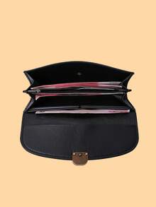 复古时尚小众设计绒面革三折钱包女士钱包钱包长款钱包 - 黑色 - 查看 8