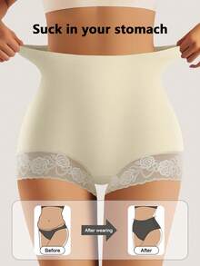 QUASTI 4 piezas de bragas de cintura alta para mujer, control y elevación del abdomen, unicolor y estampado de encaje floral, cómodas y transpirables - Multicolor - Ver 3