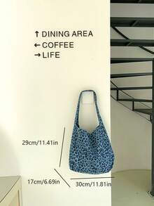 Borsa in tela stile retrò coreano con stampa leopardata, borsa a spalla/sottobraccia versatile e di , borsa a tracolla capiente per pendolari