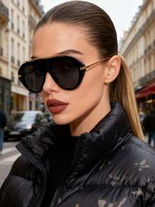 1pc Large Frame Elliptical Metal Legs Women's Fashion Glasses Tortoise Color Women's Glasses Four Seasons Vacation Beach Accessories Daily Leisure Versatile Glasses Clothing Wear Matching Accessories Glasses