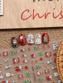 4 Adesivos de Arte de Unhas de Alívio de Desenho Animado de Natal - Flocos de Neve de Inverno, Papai Noel, Boneco de Neve, Árvore de Natal, Laço, Elementos Decorativos de Sino, Adequado para Uso Diário, Casamento e Feriados de Mulheres, Adesivos de Unhas Descartáveis e Autoadesivos, Estilo de Tema Fofo e de Luxo Leve, Fácil de Colar Adesivos de Unhas Vermelhos - Multicolorido - Visão 4