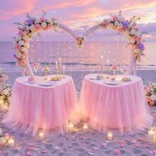 6FT Length White Tulle Table Skirt Rectangle Round Tables 2 - Layer Ruffle Tulle Tutu Cloth Desk Table Skirt Shower Birthday Party Wedding Cake Dessert Decorations