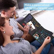 Scrapbook Photo Album 29.5 X 21 Couples Scrapbook With 60 Pages, 160 Pictures, Includes 6 Metallic Colour Markers, 6 Stickers And 2 Templates, Birthday And Wedding Black